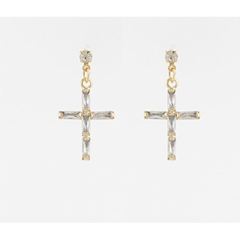 NEW GOLDEN STELLA women's pave cross earrings in gold